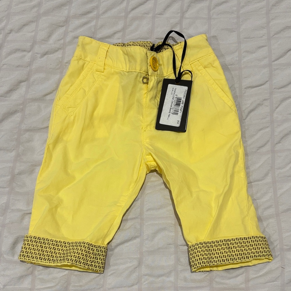Fendi Yellow Kids Casual Bottoms with Patterned Cuffs